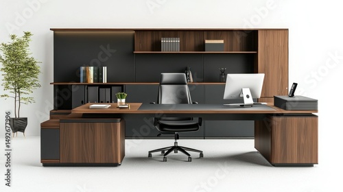Home office setup isolated on white background