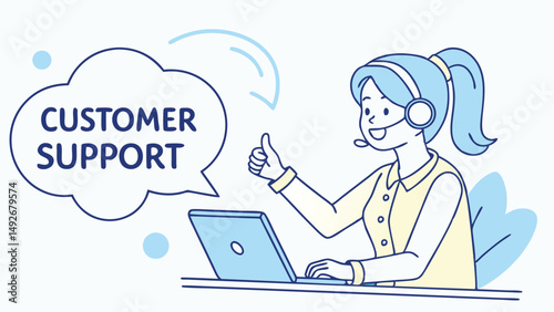 Happy customer support agent providing excellent service online