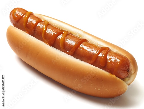 Delicious looking hot dog with mustard on a white background isolated