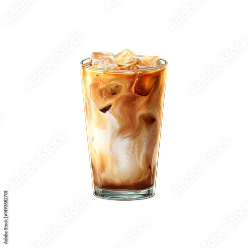 Iced Latte Coffee in Glass with Ice Cubes
