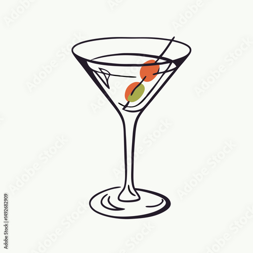 Martini Cocktail Illustration: Olives, Glass, Drink