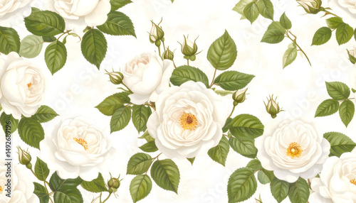 white roses vintage seamless pattern 