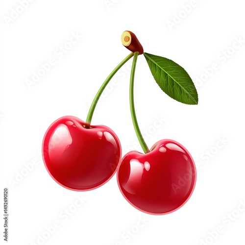 Juicy Red Cherries on a Stem, Vibrant and Shiny, a Delightful Summer Treat