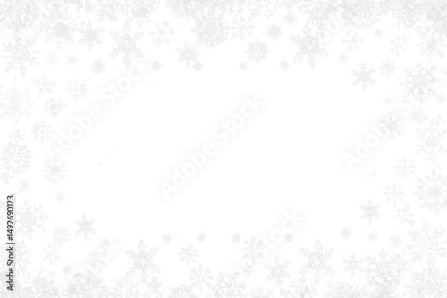 white christmas snowflakes frame border with central copy space isolated on white or transparent png