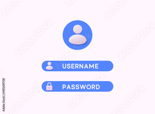 Web template mockup for login page with user name avatar. 3D Web Vector Illustrations.