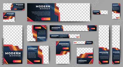 Business promotion and corporation Web banner template set with place for photos. vector