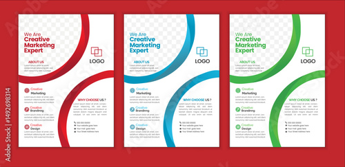 a bundle of 3 templates Business flyer design, in blue color, and modern design,marketing,business proposal, promotion, advertise, publication and editable vector template design