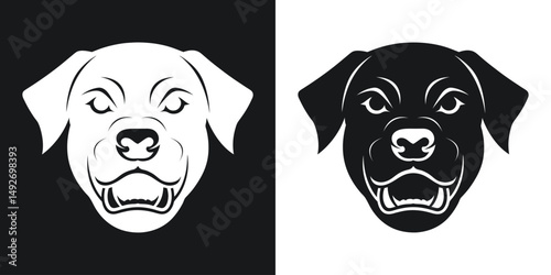 Vector illustration of a labrador retriever dog head in black and white color scheme