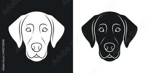 Vector illustration of a black and white labrador retriever dog head portrait