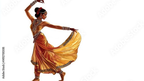 Indian classical dancer isolated on white background