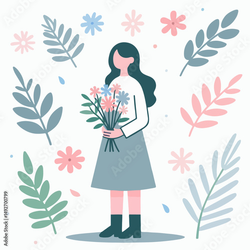 vector illustration of a woman with flowers