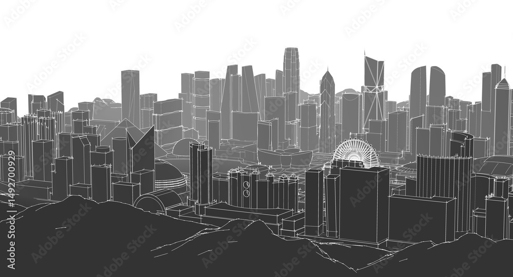 Fototapeta premium modern city panorama 3d illustration