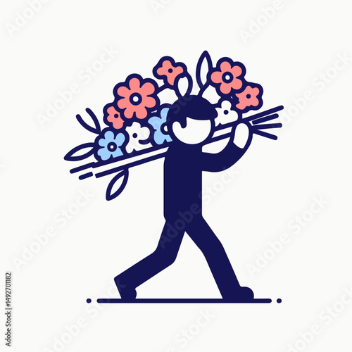 vector illustration of a man with flowers
