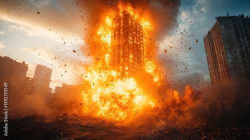 Violent detonation at a construction area, dirt flying everywhere 