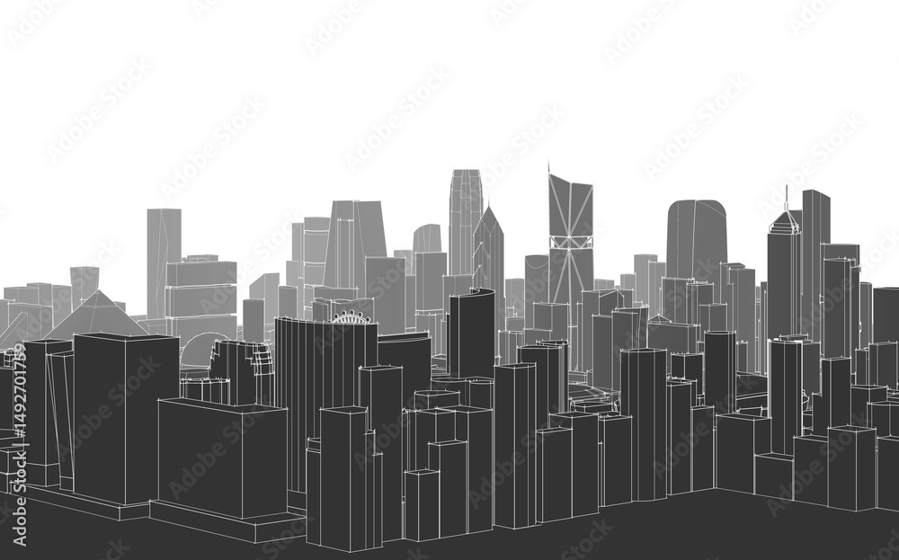 Naklejka premium modern city panorama 3d illustration