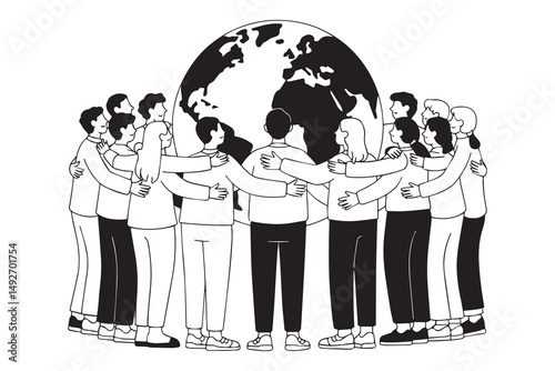 Diverse People Team United Around World Globe