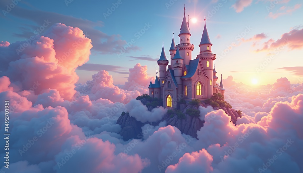 Naklejka premium Castle in Clouds at Sunset