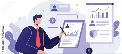 Manager Reviewing Productivity Report - Minimalist Vector