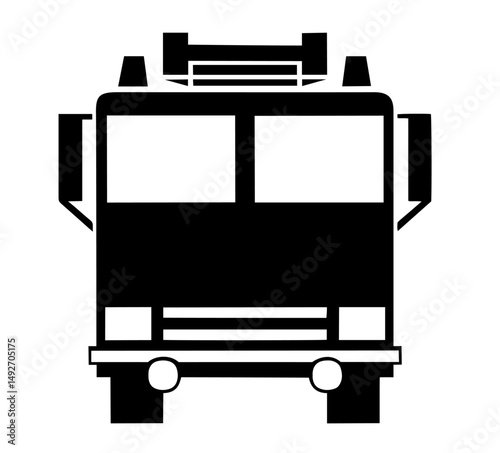Silhouette of a Fire Truck Front View. Firefighting, Emergency Response, Public Safety, Rescue Missions, First Responders. Firefighters’ Day, Emergency Awareness, Disaster Response, Safety Campaigns