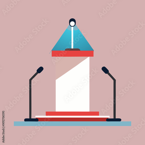 Wooden Podium on Stage – Presentation, Speech, or Conference vector illustration