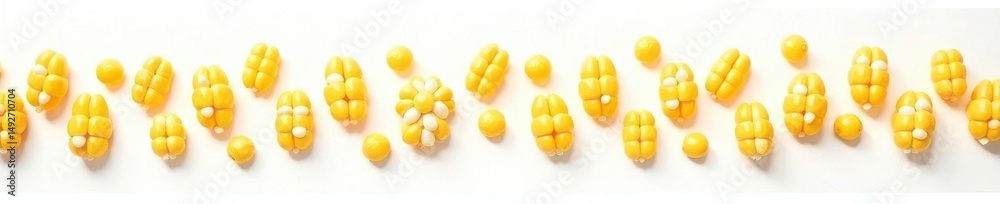 Fototapeta premium Scattered sweet corn seeds, pure white background , nutritional, kernels, planting