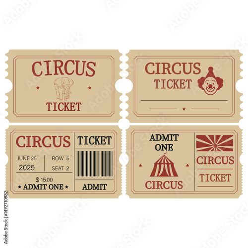 Retro Circus Ticket Set. Vintage Circus Invitation Ticket.