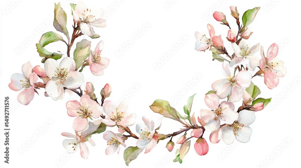 Naklejka premium Watercolor painting of delicate pink and white blossoms arranged in a frame.