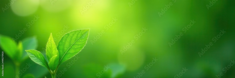 Obraz premium Soft-focus green foliage, blurred bokeh backdrop, design, digital, bright