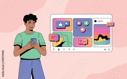 Young user engaging with social media