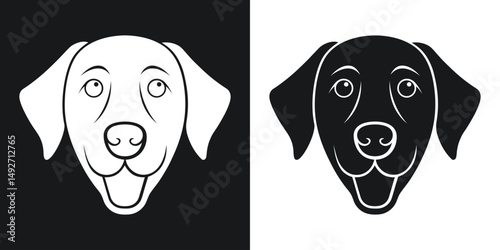 Silhouetted labrador retriever dog face in black and white showing happiness
