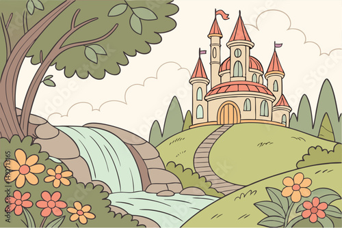 188 fantasy landscape, stained glass castle, magical floating island, colorful flowers, lush foliage, cascading waterfall, whimsical, detailed, vibrant colors, digital art