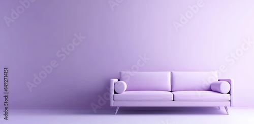 A sleek. modern white sofa against a vibrant purple wall in a minimalist interior space. showcasing contemporary design with smooth lines and a polished floor