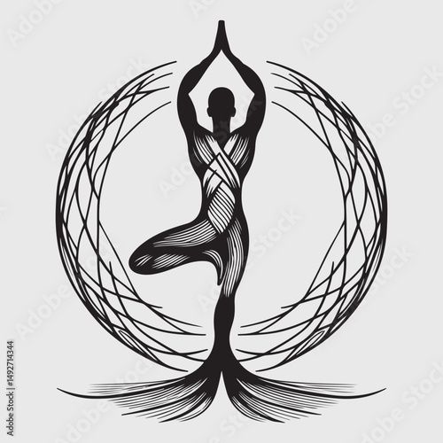 yoga poss with silhouette logo style