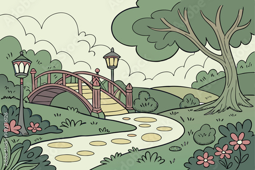 189 fantastic landscape, whimsical forest, enchanted garden, vibrant colors, intricate details, dreamlike scenery, lush greenery, winding paths, ornate bridges, lanterns, fantasy elements, magical atm
