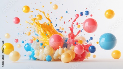 Colorful liquid explosion with vibrant spheres