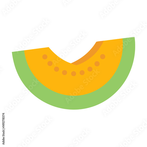 Slice of Cantaloupe Melon with Seeds Flat Graphic Design