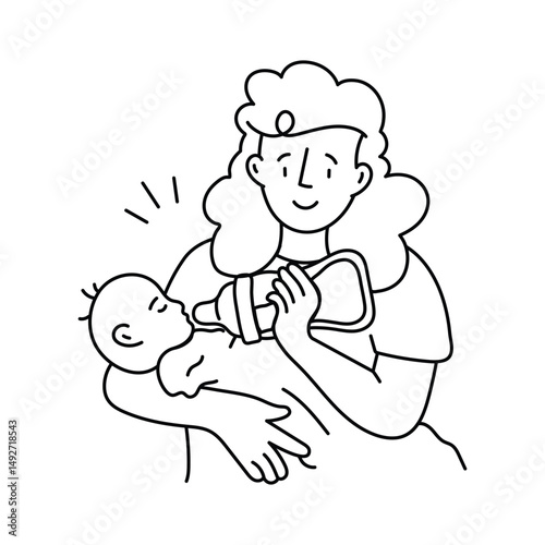 Baby feeding   vector outline illustrations. EPS 10 file