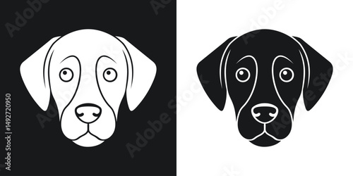 Simple black and white dog head illustration featuring the beloved labrador retriever breed
