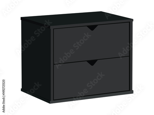 Modern black storage unit with two drawers and handle cutouts isolated on white background