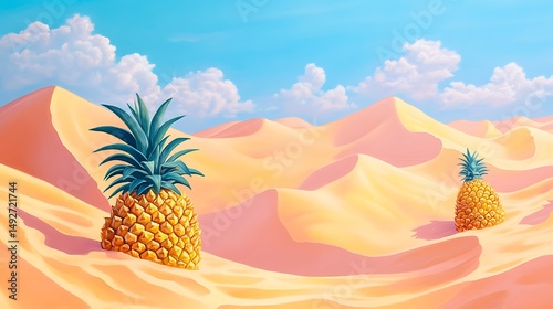 Pineapples in desert landscape