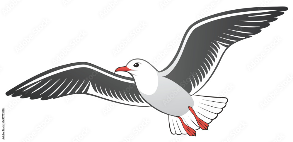 Fototapeta premium Flying Seagull Vector Illustration – Stylized Bird in Motion