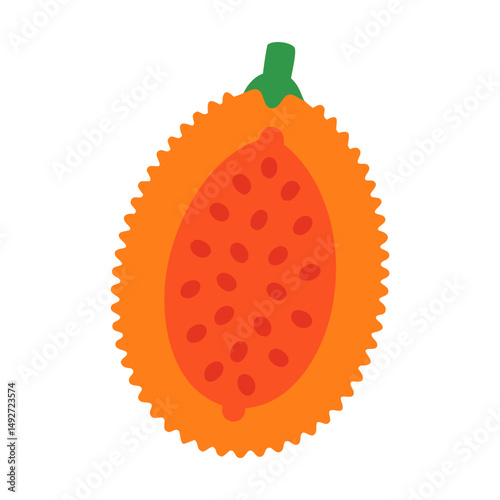 Stylized Gac Fruit Illustration on Black Background