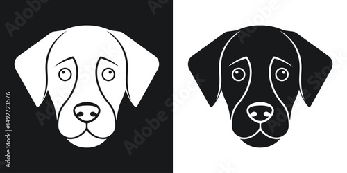 Simple vector illustration of labrador retriever dog head in black and white styles