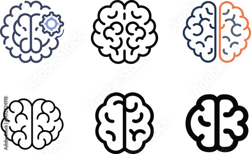 Human Brain Symbol Vector Set For Mind, Science, And Cognitive Themes