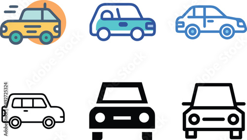 Modern Car Icon Set For Automotive, Transport, And Urban Mobility Designs