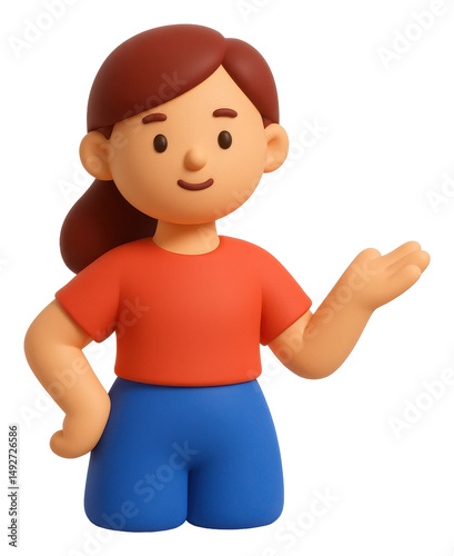 Smiling Cartoon Girl Presenting in 3D Render