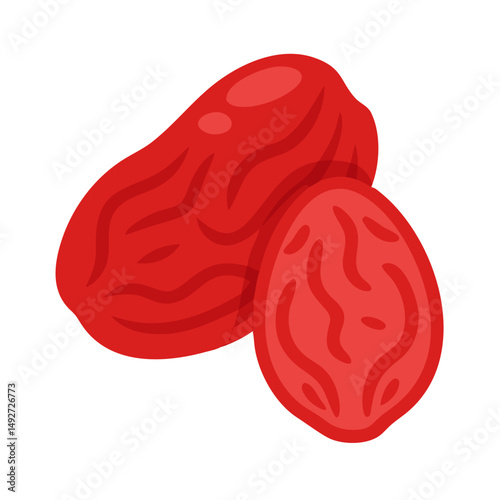 Two abstract red goji berries on a black backdrop