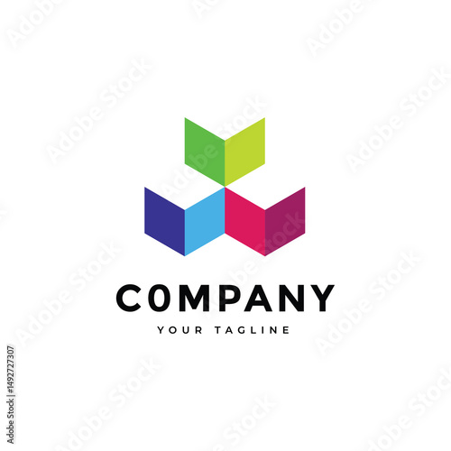 Three box brand technology colorful logo design vector