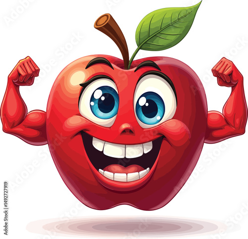 Cartoon apple character illustration healthy food mascot strong fruit fitness nutrition wellness lifestyle