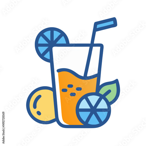 Illustration of refreshing drink with citrus fruit decorations